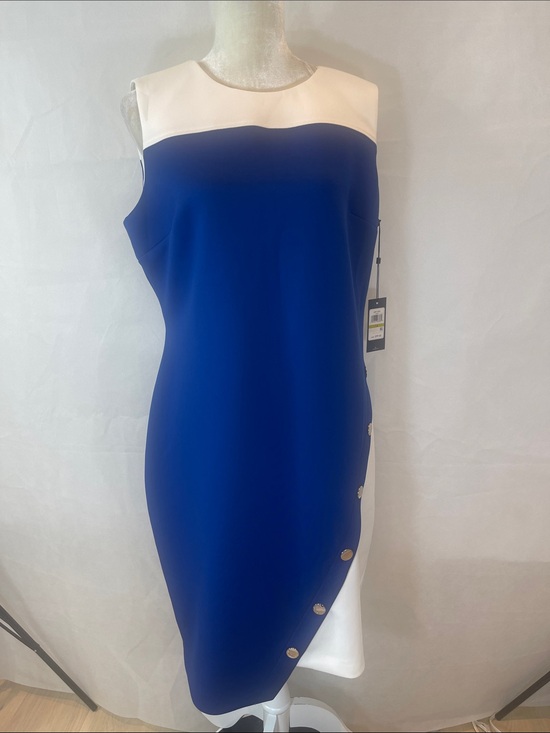 Tommy Hilfiger Dresses & Skirts - Tommy Hilfiger Blue and White Sleeveless Sheath Dress with Side Button Detail